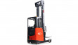 A reach truck with a narrowed cab
